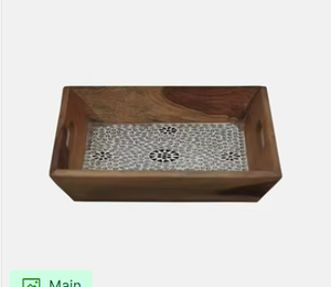 Bandeja Decorativa de Madera de Mango Hecha a Mano, Elegante Plato Rectangular para Mesa de Centro con Incrustaciones Florales de Mandala - Product Image 6