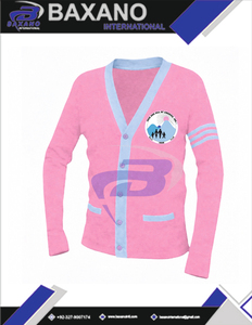 Jack And Jill Of America Sorority <b>Cardigan</b> <b>Sweater</b> Pink Knit with Light Blue Stripes and Embroidered Logo Sorority Apparel Greek - Product Image 5