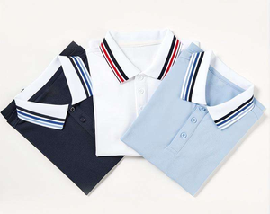 เสื้อโปโลเด็กสีฟ้าอ่อนผ้าฝ้าย - คอปกสีกรมท่า แขนสั้น ชุดนักเรียนสำหรับนักเรียนประถม ชุดเด็ก - Product Image 4