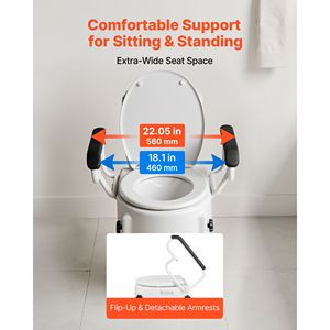 Rialzo per WC con Capacità di Carico di 136 Kg, Altezza Regolabile su 3 Livelli, Sedile Allargato, Attrezzatura di Sicurezza per Bagno - Product Image 5