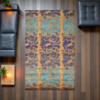 Tapis de salon moderne en laine noué à la main, abstrait, écologique, antibactérien, adapté aux animaux domestiques, bleu sarcelle, moutarde, à poils moyens