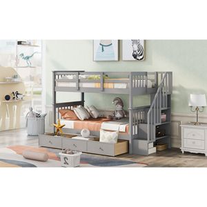 Letto a castello grigio a due piazze con tre cassetti per cameretta bambini o dormitorio (vecchio SKU LP000309AAE) - Product Image 3
