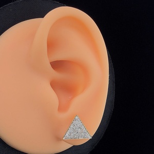 Triangle Geometric 925 Silver Vermeil Pave Diamond Stud <b>Earrings</b> 0.35ct Round Brilliant Cluster IGI Certified Unisex Gift - Product Image 2