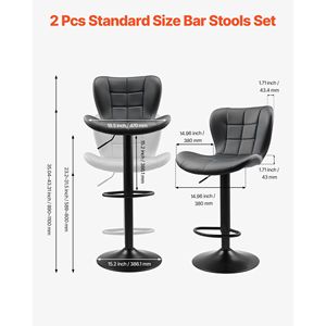 Set 2 Modern PU Leather Counter Height Swivel <b>Bar</b> <b>Stools</b> Kitchen Back Footrest Height Adjustment <b>Adjustable</b> Height Modern - Product Image 5