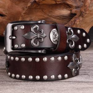 Ceinture en cuir véritable pleine fleur pour homme, style cowboy, avec rivets métalliques, modèle OEM 2026, pour jeans, style punk - Product Image 5