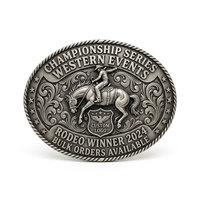 Boucle de ceinture de trophée personnalisée style vintage pour événements de rodéo et western, gravée en 3D, en alliage de zinc plaqué or/argent, texte et logo personnalisés
