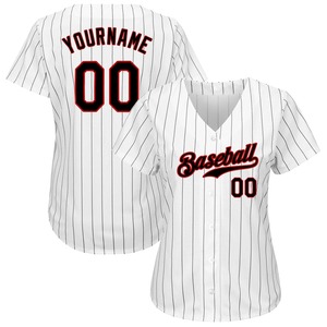 Maillot de softball personnalisé blanc et noir à fines rayures rouges pour femme – Respirant, anti-humidité, tenue de sport d'équipe, uniformes de match en gros - Product Image 1