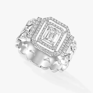 Emerald Cut Diamond <b>Cocktail</b> <b>Ring</b> Women's 18K Solid <b>Gold</b> Rhodium Plated Luxury Geometric Engagement <b>Ring</b> - Product Image 1