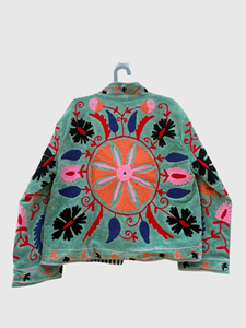 Blouson Bomber en Velours Brodé à la Main à Motifs Floraux, Manches Longues, Col Montant, Fermeture Éclair, Grande Taille, Vêtement de Printemps pour Adulte - Product Image 2