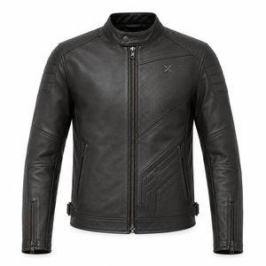 Blouson de moto en cuir monochrome |   Noir ivoire |   Fabricant OEM ODM |   Qualité de conception haut de gamme |   Vêtements de course |   Logo X | - Product Image 1
