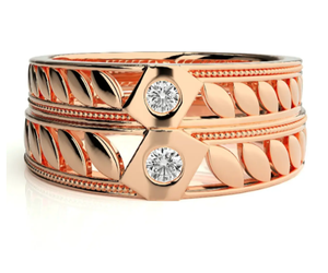 925 Sterling Silver Rose Gold Plated Prong Setting Leaf Pattern Luxury <b>Couple</b> <b>Rings</b> - Product Image 3