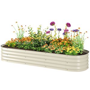 6.4FT X 2FT X 1FT Galvanized Classic Square Raised Garden Bed Kit Metal <b>Planter</b> <b>Box</b> with Cream Safety Edging and Pots - Product Image 1