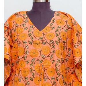 Vestido Kaftán de Tela con Estampado de Bloques Personalizado de Alta Calidad, Diseño con Cordón Ajustable en la Cintura, Corte Holgado, Largo, para Playa, Verano, para Mujer - Product Image 3