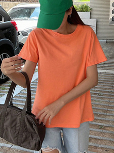 Camiseta de Manga Corta Color Naranja Sólido al por Mayor, con Logotipo Estampado, Estilo Casual Urbano, Personalizada para Mujer, de Alta Calidad - Product Image 4