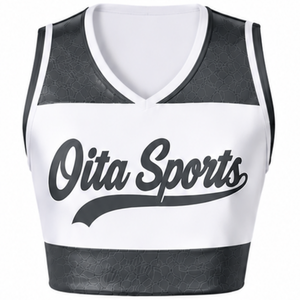 <b>White</b> Black Sublimated <b>Sleeveless</b> Cheerleading Jersey Team Athletic Sportswear Training Performance Competition <b>Top</b> Uniform - Product Image 1