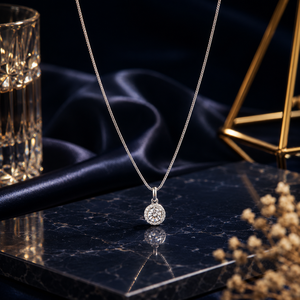 Cute <b>Copper</b> Zircon Halo Pendant Necklace Classic Solitaire Round Design Polished Finish Box <b>Chain</b> Unisex Gift - Product Image 1