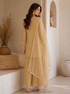 Women Sharara Suit Embroidered Sequin Dupatta Set Wrinkle Free Quick Dry Salwar Kameez for Wedding Party Diwali - Product Image 2