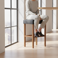 Table basse moderne sans dossier en cuir PU rembourré avec structure en bois d'hévéa pour salon, meuble décoratif durable et facile à nettoyer