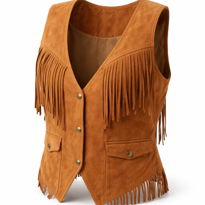 Chaleco de Gamuza Genuina Premium con Borlas Tejidas para Mujer, Primavera, Otoño, Invierno, Servicio OEM con Logotipo Personalizado - Product Image 3