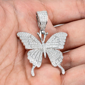 925 Sterling Silver Rhodium Plated Iced Out Moissanite Diamond Butterfly Pendant Charm Gift for <b>Girlfriend</b> Hip Hop Party Jewelry - Product Image 1