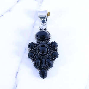 จี้เงินแท้ทำมือราคาขายส่ง จี้และชาร์มเครื่องประดับ จี้พลอยออนิกซ์สีดำสุดงดงาม - Product Image 2