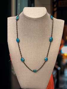 สร้อยคอทำมือประดับเทอร์ควอยซ์ธรรมชาติในตัวเรือนเงินออกซิไดซ์ - เครื่องประดับอัญมณีสไตล์โบโฮสำหรับผู้หญิง - Product Image 3