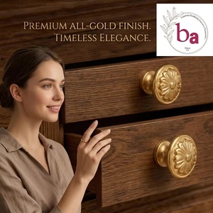 Ba Traditional Cast Iron Flower Drawer <b>Knob</b> <b>Gold</b> Finish Industrial Design Eco-Friendly Durable for Dresser <b>Cabinet</b> Hardware - Product Image 2