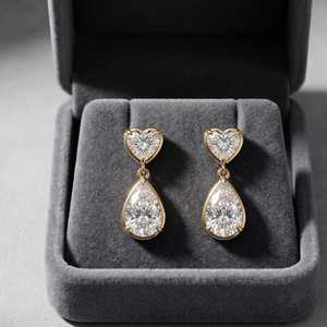 1CT Heart 2CT Pear Cut Moissanite <b>Stud</b> <b>Earrings</b> Rose Gold Plated 925 Sterling <b>Silver</b> Fine Jewelry Promise Gift Bride Party - Product Image 4