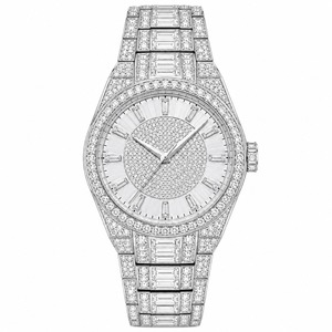 Reloj de lujo con diamantes para mujer, caja redonda de acero inoxidable, correa de cuarzo analógica - Product Image 5