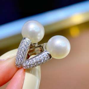 Pendientes de Perlas de Agua Dulce Blancas de 10-11 mm al por Mayor, Plata S925, Versión Gruesa, Luz Intensa, Pendientes de Perlas Básicos - Product Image 4