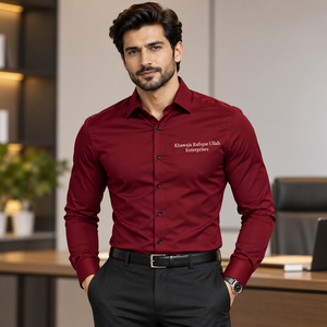 Camisa de vestir de manga larga para hombre con logo bordado, transpirable, de color liso, estilo casual elegante, con cuello vuelto, precio mayorista, precio económico. - Product Image 1