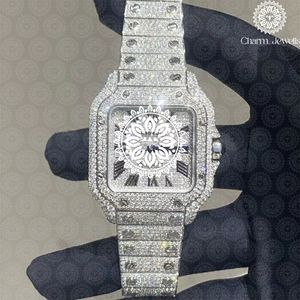 Charm Jewellis Luxury Men's <b>Diamond</b> Encrusted Square <b>Watch</b> Stainless Steel Analog Quartz Folding Clasp 38mm - Product Image 5