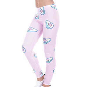 Leggings de yoga taille haute à imprimé avocat rose, extensibles dans les quatre sens, en spandex et polyester - Product Image 1