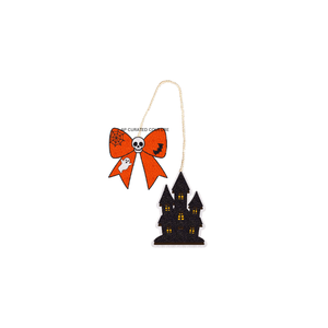 Ornement de maison hantée d'Halloween avec nœud orange et motif de crâne, décoration à suspendre, objets décoratifs, accents personnalisés - Product Image 3