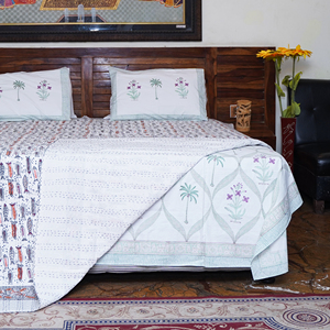 Hand Block Printed Organic Kantha Quilt Cotton <b>Bedspread</b> Reversible Floral Patchwork Washable Lightweight Bedding for Home Beach - Product Image 5