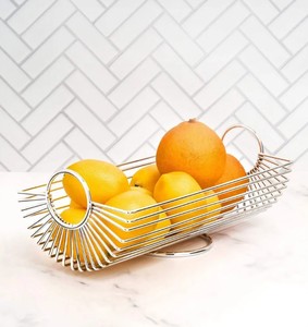Modern Stainless Steel Wire Oval Fruit Basket Bowl Handles Multifunction Decorative <b>Tabletop</b> Holder Contemporary Kitchen <b>Storage</b> - Product Image 3