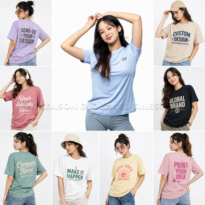 Custom Printed Drop Shoulder <b>T</b>-<b>Shirts</b> for Women Casual Summer Short Sleeve O-Neck Breathable SJ 180GSM Stock Apparels Tees - Product Image 1