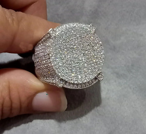 Moissanite Mens Cluster <b>Pinky</b> <b>Ring</b> Bold Wedding Engagement Rhodium Plated Hip hop Style 925 Sterling <b>Silver</b> Anniversary Gifts - Product Image 3