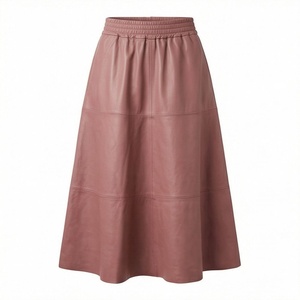 Jupe mi-longue en similicuir pour femme, taille élastique, couleur unie, style minimaliste, à porter en toutes saisons - Product Image 1