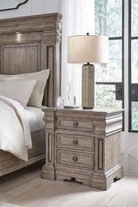 Signature Design by Ashley Blairhurst 3 drawer nightstand featuring a light grayish brown finish and classic style column detail - Product Image 3