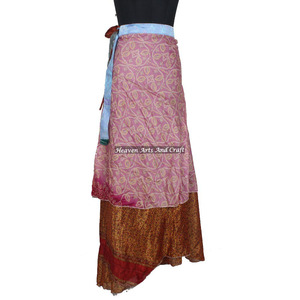 Vintage 2-Layer Reversible <b>Magic</b> Silk Saris Wrap Dress Long <b>Beach</b> Skirt Summer Plus Size Wrap Skirt for Women - Product Image 2