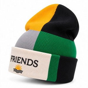 Bonnet Color Block avec Logo Brodé en 3D Unisexe Décontracté Hiver Écologique Léger 54-56CM Bonnet Tricoté Adulte - Product Image 4