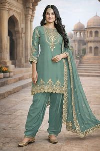 ชุดสัลวาร์ คามีซ คุรตา/คุรตี ผ้าจอร์เจตต์ปักลาย ความยาวระดับเข่า ทรงปกติ สำหรับผู้หญิง - Product Image 4