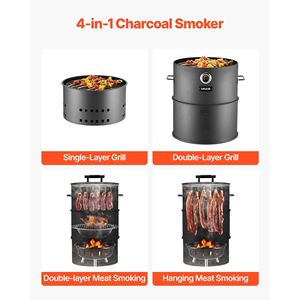 18.5\" Barrel Outdoor Charcoal Smoker Grill Coated Steel BBQ with 2 Grilling Grates and 1 Hanging for <b>Camping</b> - Product Image 2