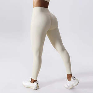 Leggings personnalisés en tissu solide, fabrication directe d'usine, matière extensible anti-humidité, taille en V, longueur intégrale, pour le yoga et le sport - Product Image 5