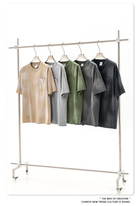 เสื้อยืดคอกลมทรงโอเวอร์ไซส์ ผ้าถักลายบาติกวินเทจ ปักโลโก้ตามสั่ง ย้อมสีซีดแบบดิสเทรส ซักแบบวินเทจ ผ้าหนา ทนทาน สำหรับผู้ชาย - Product Image 5