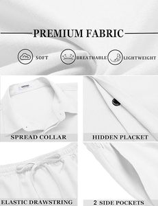 Tenues de plage d'été pour hommes, ensembles de chemises à manches courtes et shorts en lin texturé pour les vacances - Product Image 5