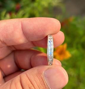 Rainbow Moonstone Eternity Band Sterling Silver Princess Cut Stackable <b>Ring</b> Minimalist Wedding Jewelry - Product Image 4
