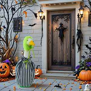 Tenues d'Halloween pour oies de porche : Costume rayé noir et blanc et perruque, vêtements de film pour la décoration extérieure de la cour, du jardin et du patio - Product Image 2
