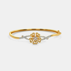 Lab Grown Diamond Floral Design Gold <b>Bangle</b> <b>Bracelet</b> With Elegant Diamond Accent - Product Image 2